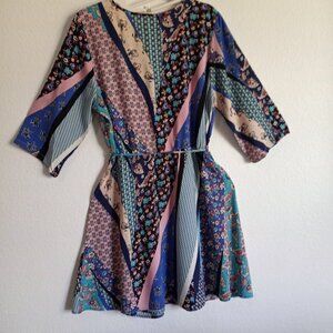 BeBop Floral Paisley Mixed Print Faux Wrap Floral Dress Small Sz.12 & 3/4 Sleeve